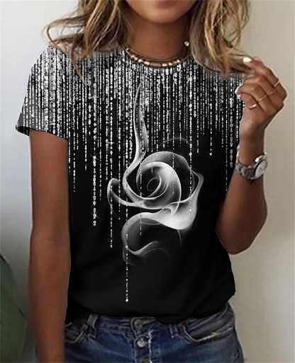 Blouse Tops for Woman 3d Rose Printing Short