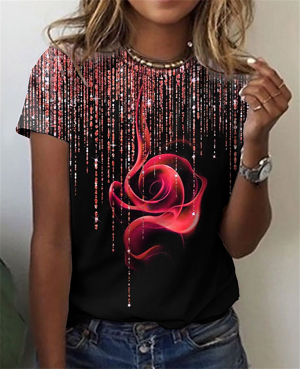 Blouse Tops for Woman 3d Rose Printing Short