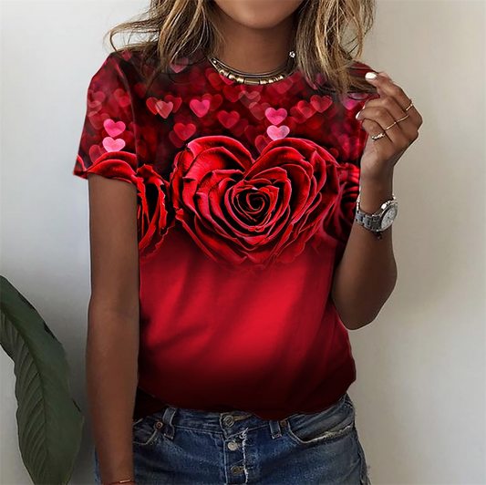 Blouse Tops for Woman 3d Rose Printing Short