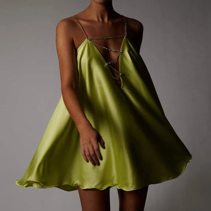 Chain Suspender Hollow Mini Dress