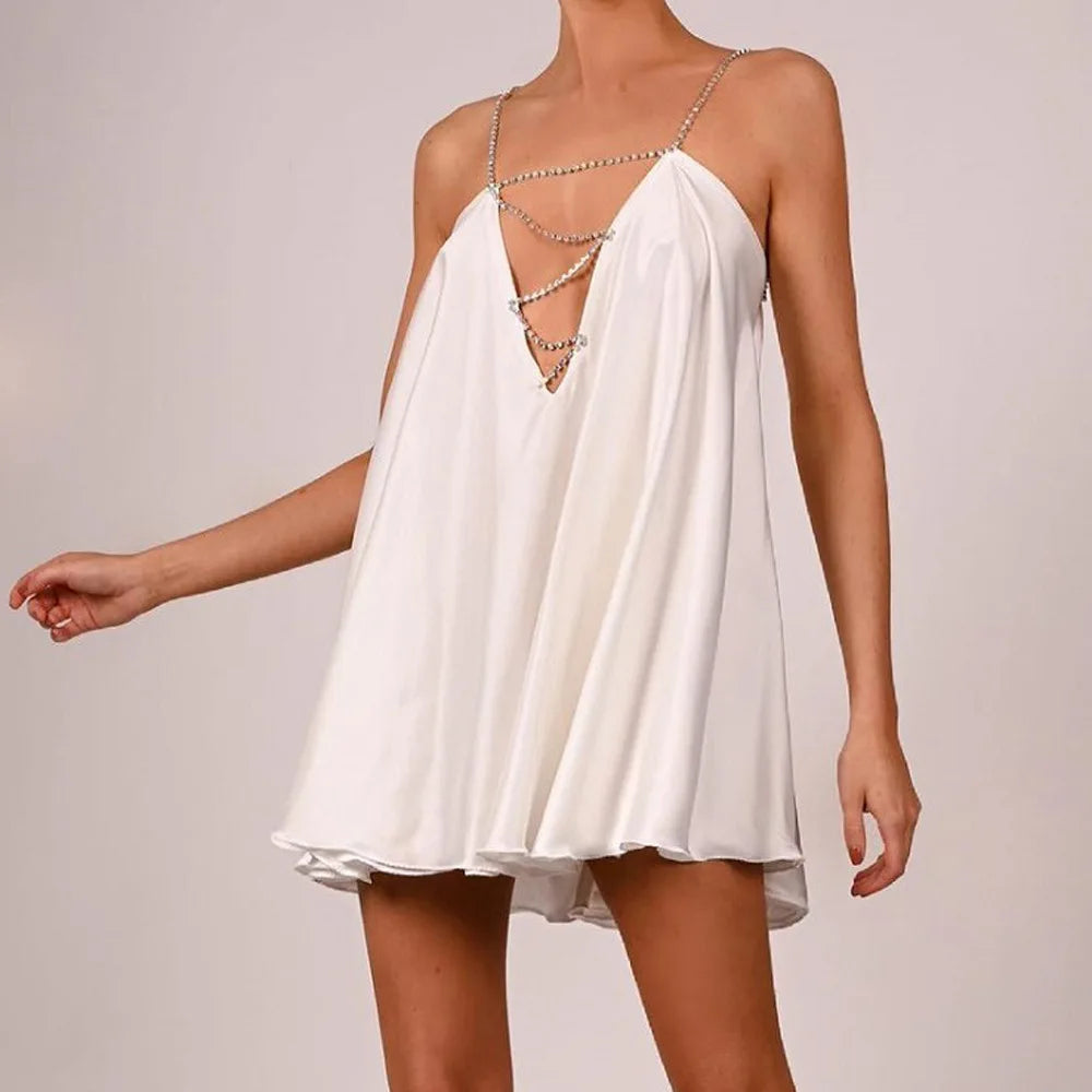 Chain Suspender Hollow Mini Dress
