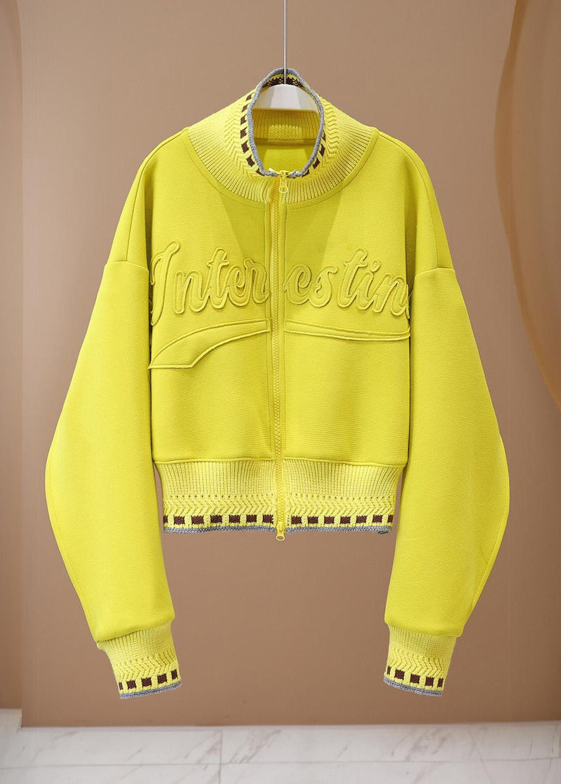 Yellow Stand Collar Graphic Patch Patchwork Coat Spring Ty023