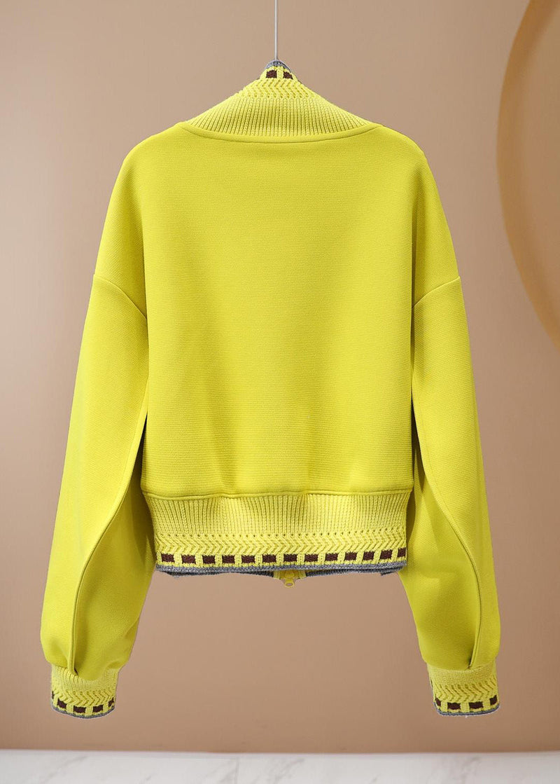 Yellow Stand Collar Graphic Patch Patchwork Coat Spring Ty023