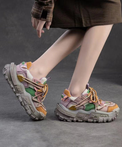 Yellow Suede Breathable Mesh Splicing Flat Feet Shoes Dd1018