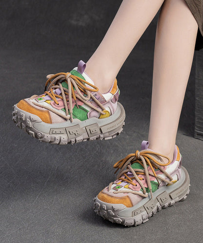 Yellow Suede Breathable Mesh Splicing Flat Feet Shoes Dd1018
