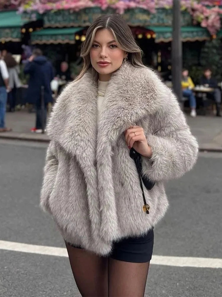 Faux Winter New Thick Warm Lapel Fluffy Coat