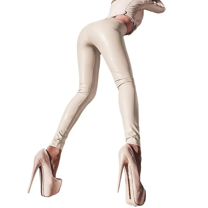 Faux Leather High Waist Full Length Straight Pencil Bodycon Pants