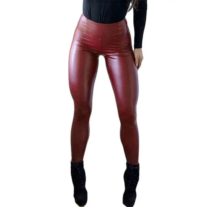 Faux Leather High Waist Full Length Straight Pencil Bodycon Pants