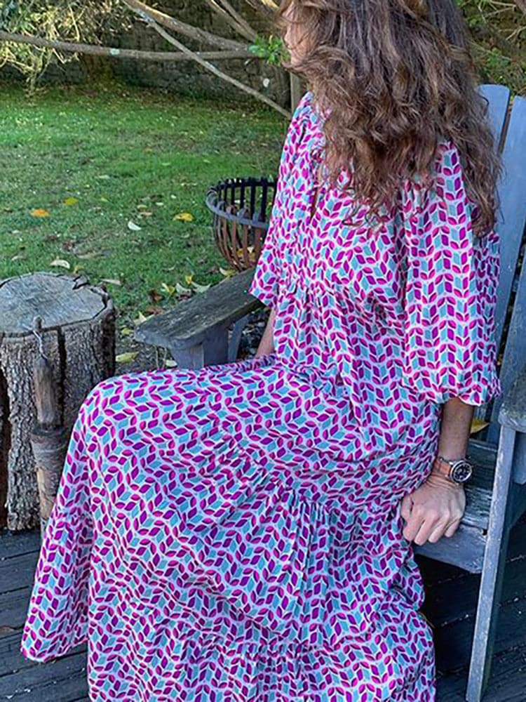 Female Loose V Neck Long Dress