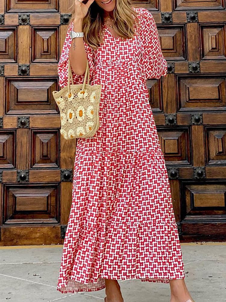 Female Loose V Neck Long Dress