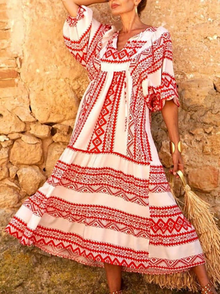 Female Loose V Neck Long Dress