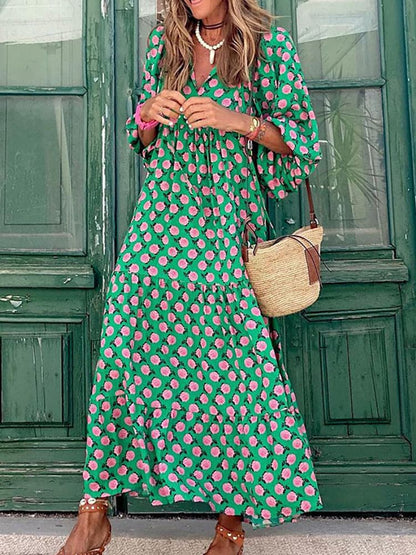 Female Loose V Neck Long Dress