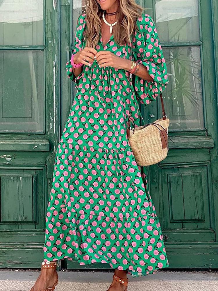 Female Loose V Neck Long Dress