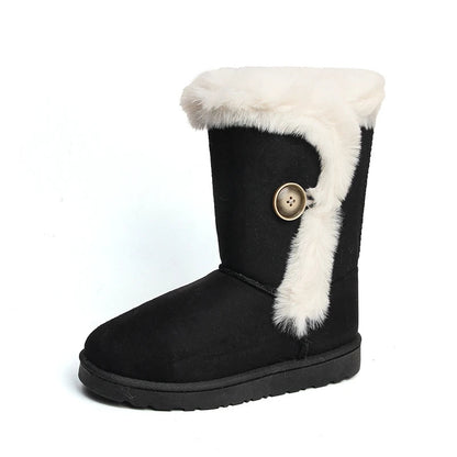 Female Shoes on Winter Warm Mid-calf Boots and Versatile Plush Cotton Boots Botas De Mujer