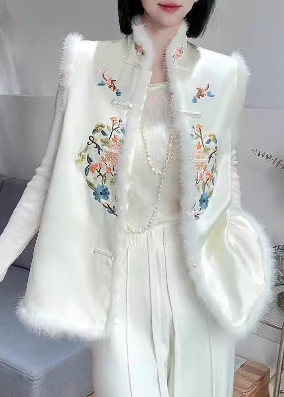 Fine Apricot Embroidered Button Patchwork Cotton Filled Waistcoat Sleeveless Rz030