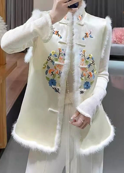 Fine Apricot Embroidered Button Patchwork Cotton Filled Waistcoat Sleeveless Rz030