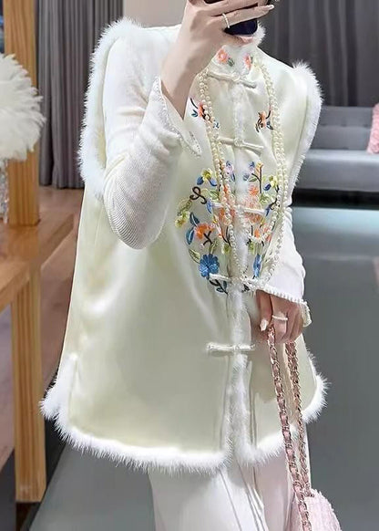 Fine Apricot Embroidered Button Patchwork Cotton Filled Waistcoat Sleeveless Rz030