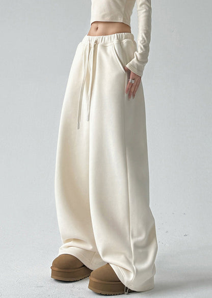 Fine Apricot Pockets Drawstring Thick Wide Leg Pants Spring Ta048