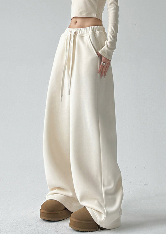 Fine Apricot Pockets Drawstring Thick Wide Leg Pants Spring Ta048