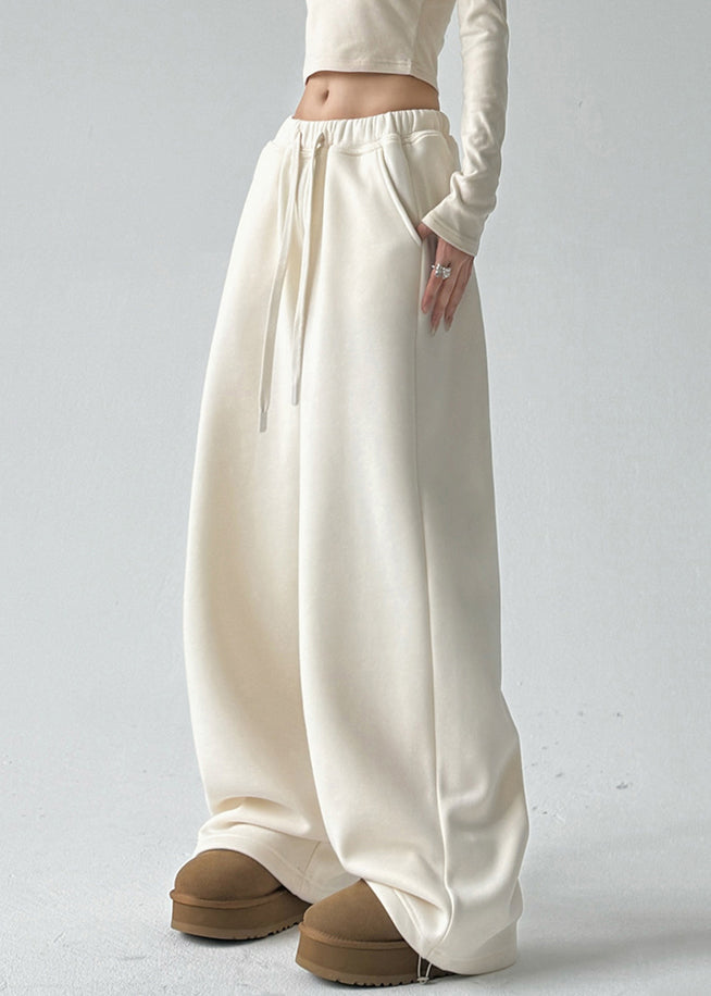 Fine Apricot Pockets Drawstring Thick Wide Leg Pants Spring Ta048