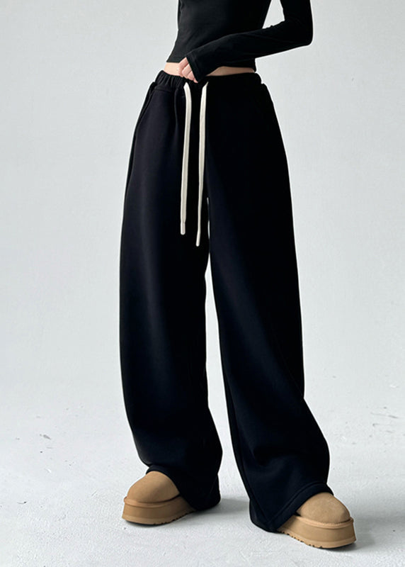Fine Apricot Pockets Drawstring Thick Wide Leg Pants Spring Ta048
