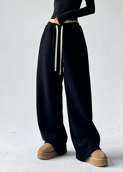 Fine Apricot Pockets Drawstring Thick Wide Leg Pants Spring Ta048