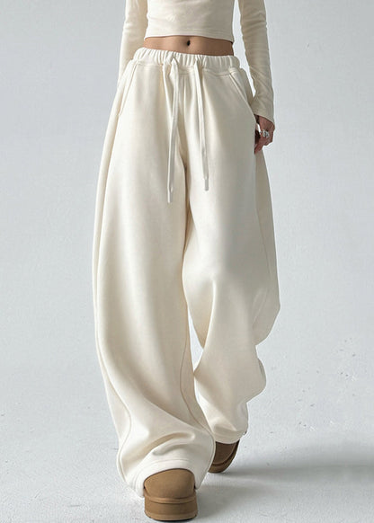 Fine Apricot Pockets Drawstring Thick Wide Leg Pants Spring Ta048