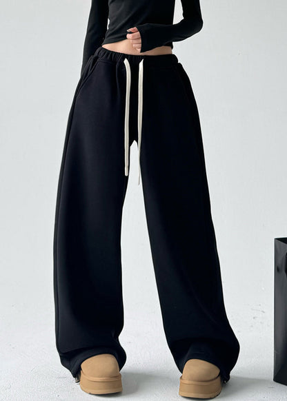 Fine Apricot Pockets Drawstring Thick Wide Leg Pants Spring Ta048