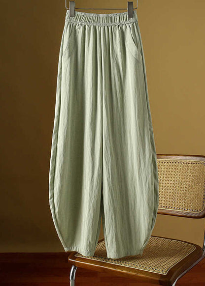 Fine Army Green Pockets Elastic Waist Ice Silk Lantern Pants Fall Qb014