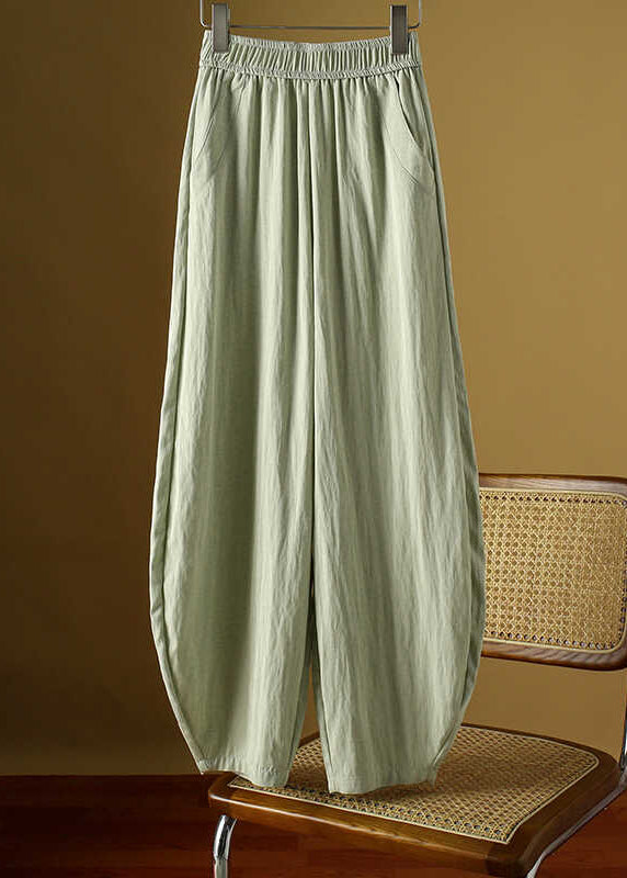 Fine Army Green Pockets Elastic Waist Ice Silk Lantern Pants Fall Qb014