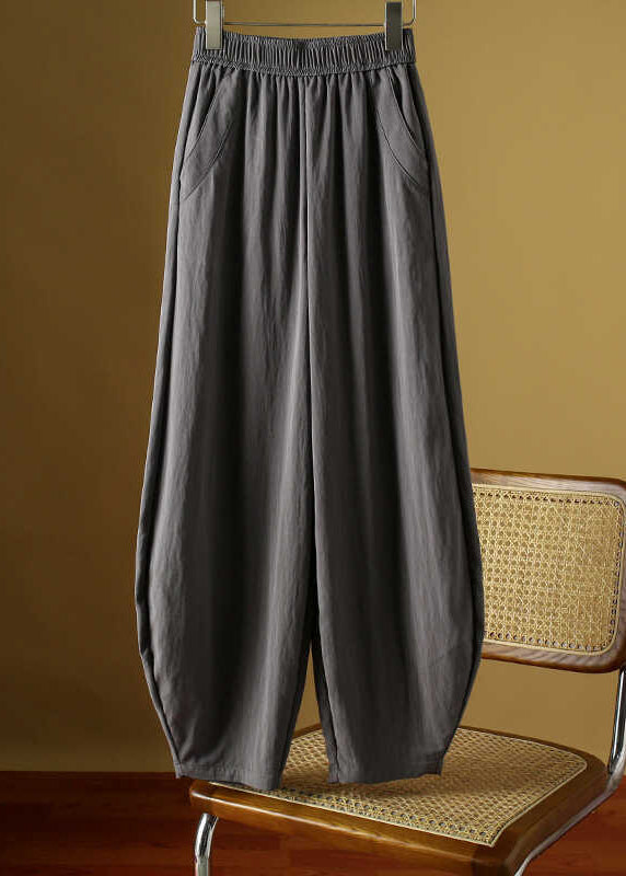 Fine Army Green Pockets Elastic Waist Ice Silk Lantern Pants Fall Qb014