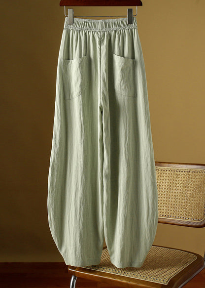 Fine Army Green Pockets Elastic Waist Ice Silk Lantern Pants Fall Qb014