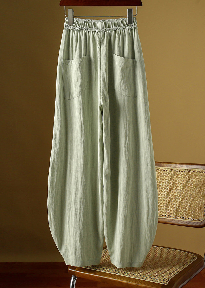 Fine Army Green Pockets Elastic Waist Ice Silk Lantern Pants Fall Qb014