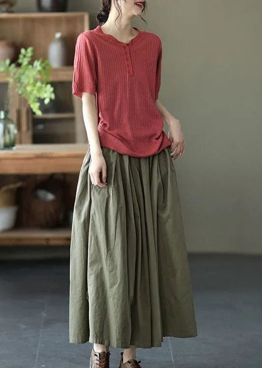 Fine Army Green Pockets Wrinkled Patchwork Linen Pants Skirt Summer Ly0601