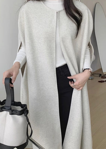Fine Black O Neck Woolen Coats Cloak Sleeves Wo026
