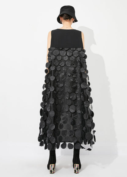 Fine Black V Neck Patchwork Low High Design Tulle Long Dresses Sleeveless Ly0882