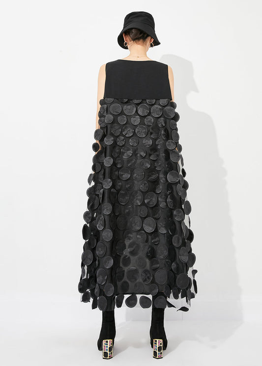 Fine Black V Neck Patchwork Low High Design Tulle Long Dresses Sleeveless Ly0882