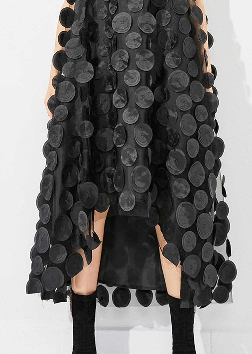 Fine Black V Neck Patchwork Low High Design Tulle Long Dresses Sleeveless Ly0882