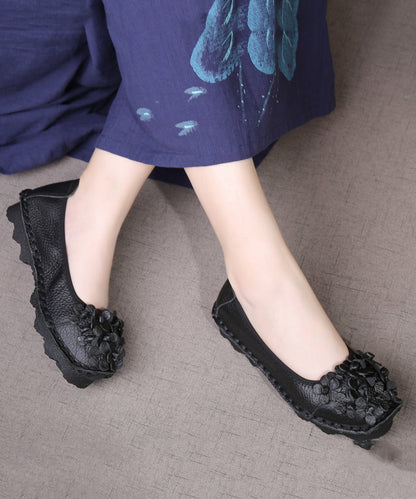 Fine Blue Flower Splicing Cowhide Leather Flat Shoes Sl1015
