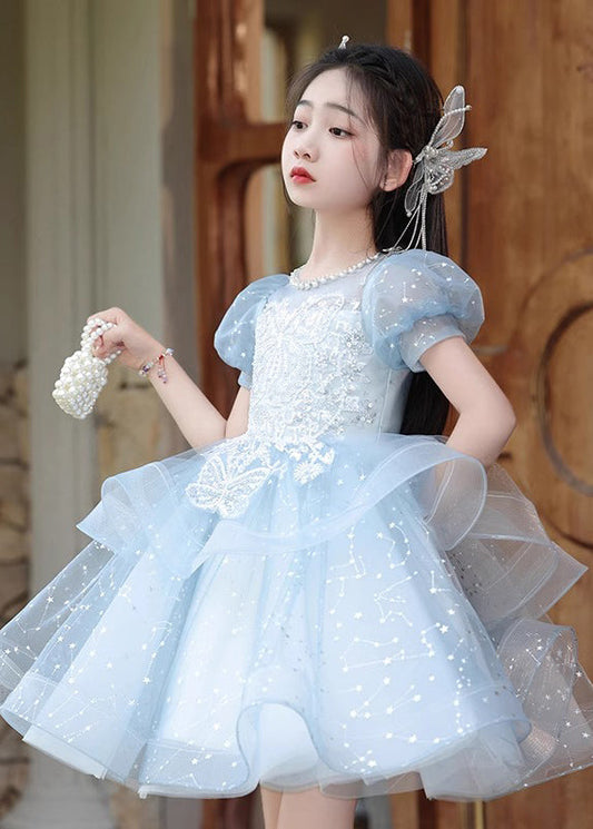 Fine Blue Nail Bead Bow Tulle Maxi Dresses Summer Qv008
