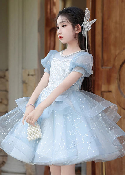 Fine Blue Nail Bead Bow Tulle Maxi Dresses Summer Qv008