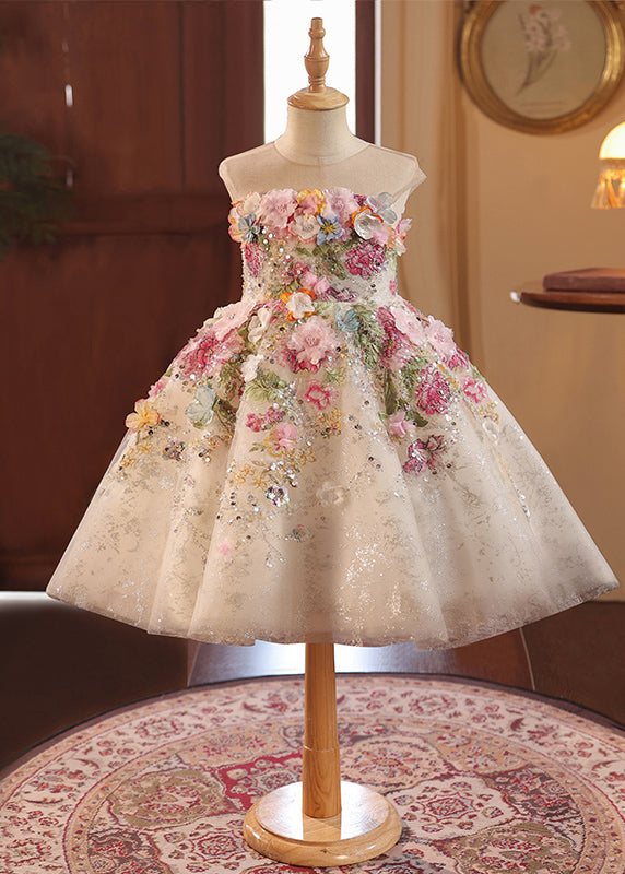 Fine Sequins Patchwork Tulle Kids Maxi Dresses Summer Yg021