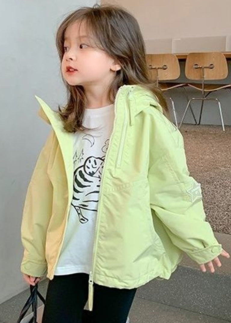 Fine Green Patchwork Zippered Hoodie Coat Fall Qv045