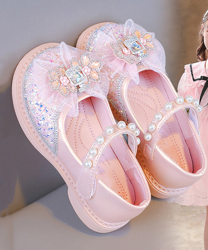 Buckle Shoes Fine Flat Zircon Pearl Pink Strap Crystal