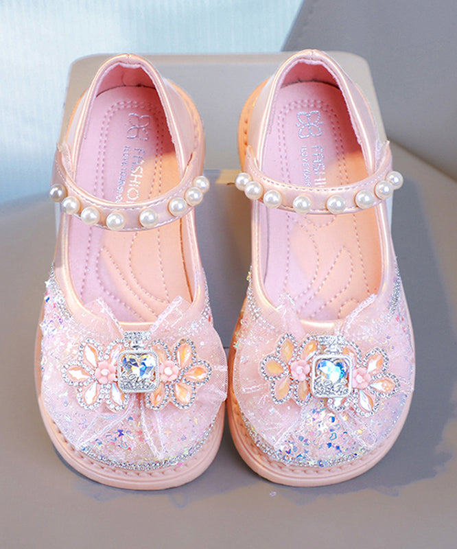 Buckle Shoes Fine Flat Zircon Pearl Pink Strap Crystal