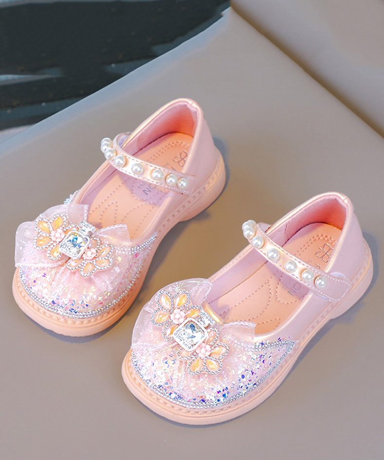 Buckle Shoes Fine Flat Zircon Pearl Pink Strap Crystal