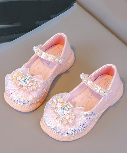 Buckle Shoes Fine Flat Zircon Pearl Pink Strap Crystal