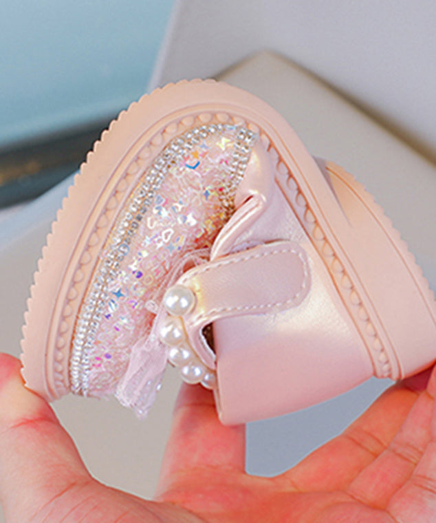 Buckle Shoes Fine Flat Zircon Pearl Pink Strap Crystal