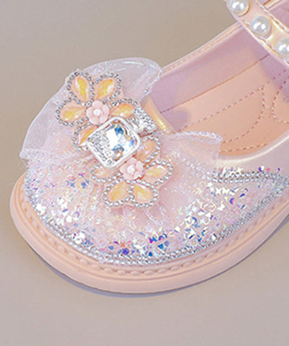 Buckle Shoes Fine Flat Zircon Pearl Pink Strap Crystal