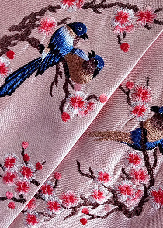 Fine Pink O-neck Embroideried Patchwork Silk Coat Spring Ly0990